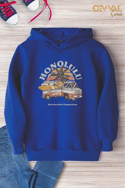 Cevval PULOVER OVERSIZE PENTRU COPII CU GLUGĂ IMPRIMAT HONOLULU