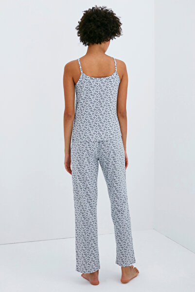 Penti Açık Gri Çiçek Desenli Atlet Pijama Üstü