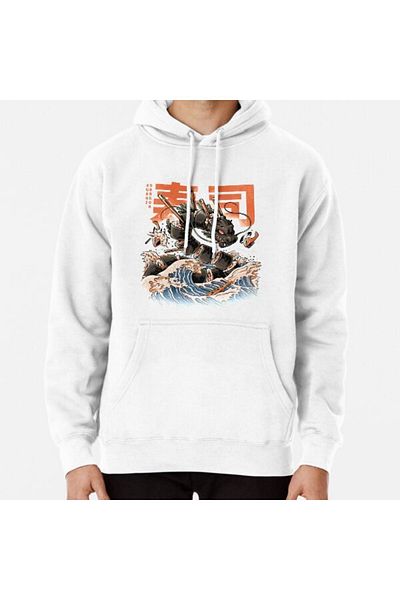 Hvit Stein Hanoracul cu imprimeu Black Sushi Dragon