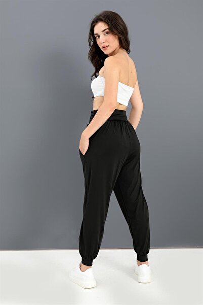 VAPUR TEKSTİL Black High Waist Pocket Jogger Pants