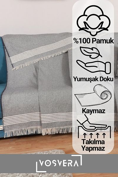 vosvera Калъфка за диван 180x225 cm от естествен памук - 2 части подарък, калъфка за възглавница 40x40 cm