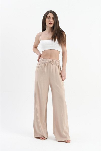 VAPUR TEKSTİL Shiny Linen Pocketed Elastic Waist Trousers - Stone