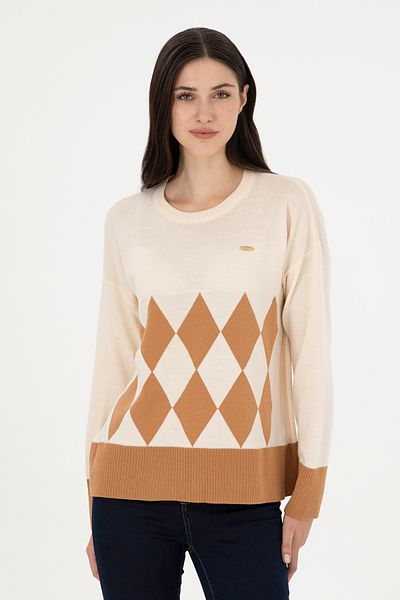 U.S. Polo Assn. Pulover de damă crem cu decolteu 50291623 -vr071