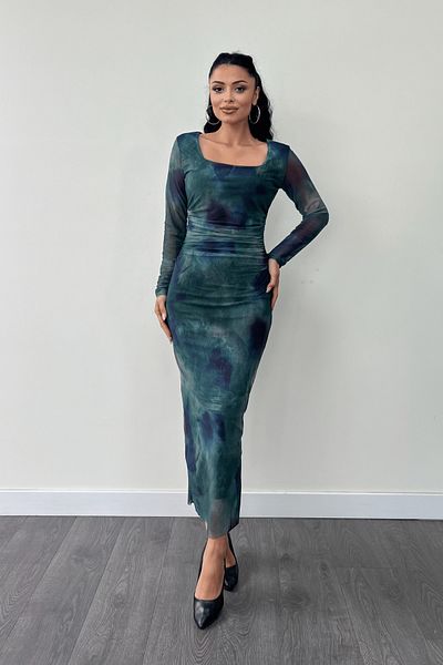 giyimmasalı Green Pencil Dress - Tulle Fabric and Gather Detailed