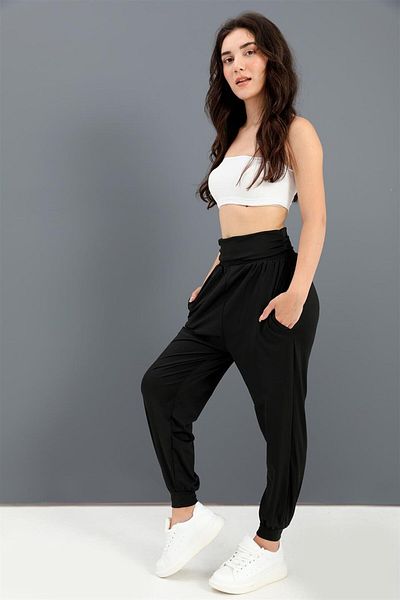 VAPUR TEKSTİL Black High Waist Pocket Jogger Pants