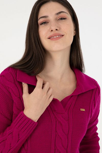 U.S. Polo Assn. سترة نسائية ذات ياقة بولو باللون الفوشيا 50291574 -vr023
