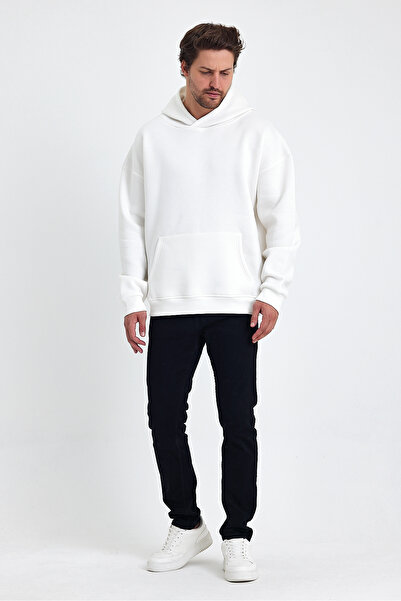 Overoz Оверсайз-светр - Basic Kapüşonlu Ekru Hoodie