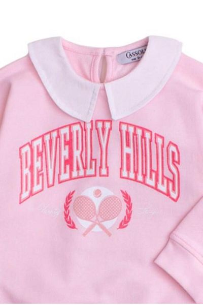 Chicsy Baby Stylish Collar Detailed Text Printed Oversize Top and Bottom Baby Kids Tracksuit Set