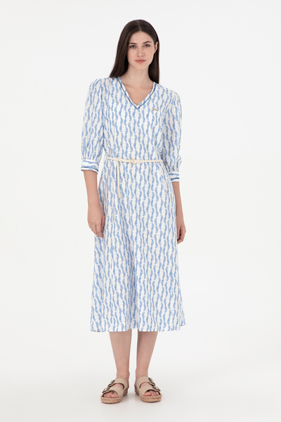 U.S. Polo Assn. Kadın Koyu Mavi Midi Boy Dokuma Elbise 50280542-VR032