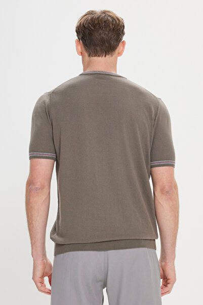 ALTINYILDIZ CLASSICS Men's Khaki-Grey Standard Fit Regular Fit 100% Cotton Crew Neck Knitwear T-Shirt