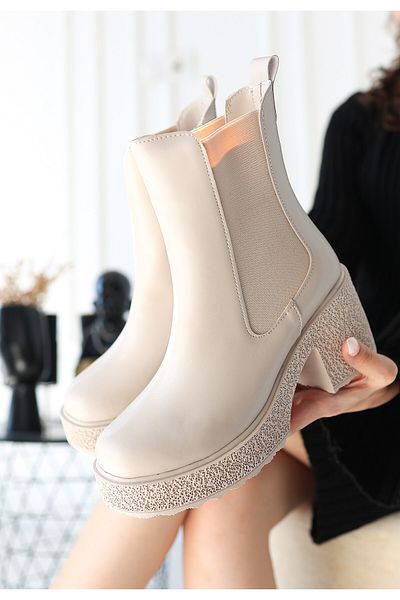 BESKAR Μπότες με τακούνι Paigo Beige Skin