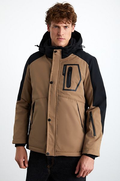 GRIMELANGE Kastrup Men's Very Thick Gore-Tex Waterproof and Windproof with Thai Feather Fur Inside Trekking Beige Coat
