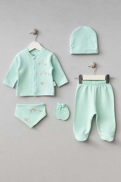 Bebitof Cute Animals Patterned 5 Piece Hospital Discharge Newborn Bodysuit Set