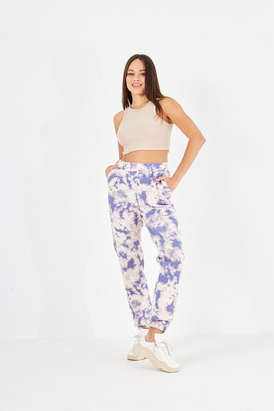 Avones Πλεκτό Jogger Sweat παντελόνι με τρεις κλωστές - Ελαστική μέση και πόδια, εκρού λιλά