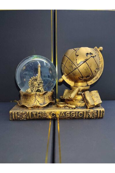 mr shopping MR DÜNYA KALEMLİK Sulu Kar Küreli  Hediyelik  Retro Cam Küre Biblo Gold