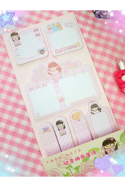 Şengül Ticaret 140 Sheets Kawaii Harajuku Japanese Striped Post-It Note and Bookmark Set