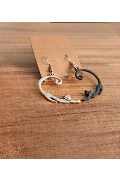 Herşey Nota Best Friends Yin Yang Kedili Kolye Kalp Sevgili Küpe