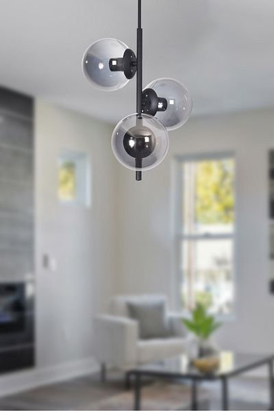 Modavize Ivy Modern Design Living Room Kitchen Bedroom Black Color Smoked Glass 3-Piece Chandelier