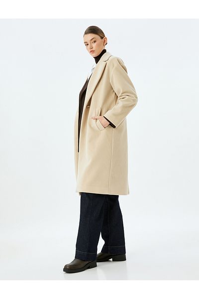 Koton Buttoned Double Breasted Long Stamp Coat