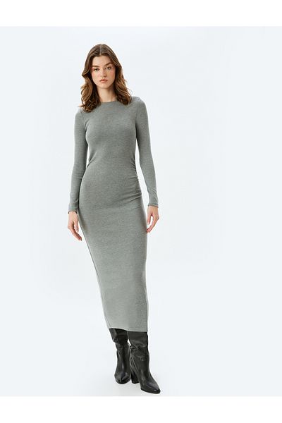 Koton Midi Dress Crew Neck Long Sleeve Slim Fit