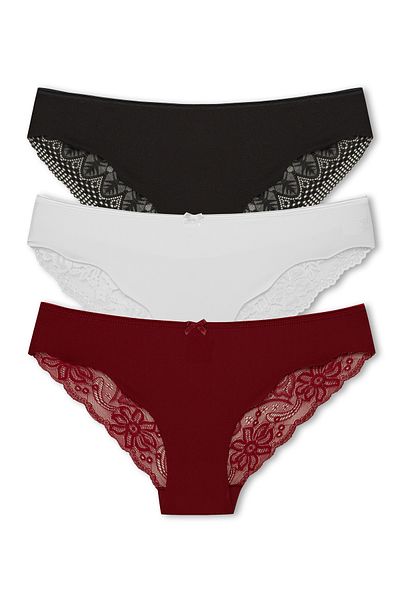 HNX Γυναικεία εσώρουχα 3 τεμαχίων Interlock Laser Cut Lace Slip πίσω