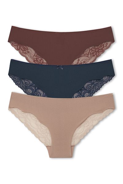 HNX Γυναικεία εσώρουχα 3 τεμαχίων Interlock Laser Cut Lace Slip πίσω