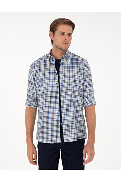 Pierre Cardin İndigo Regular Fit Ekose Oduncu Uzun Kollu Gömlek 50292811-VR028