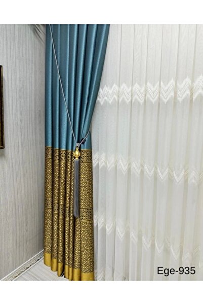 NİVEMESHOME Nivemeshome Aegean Turquoise Oven 1240 V-935 1/3 Frequent Pleated Background Curtain Apm