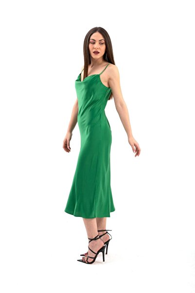 VAPUR TEKSTİL Green Satin Dress - Adjustable Straps