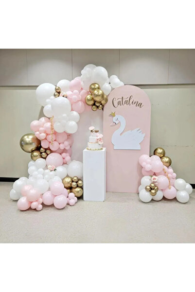 party mix Pembe Beyaz Gold 65'li Balon | Kuğu Doğum Günü Konsepti | Kuğu Tema...