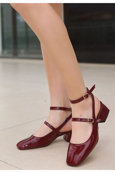 pabucmarketi Women's Burgundy Patent Leather Heeled Shoes