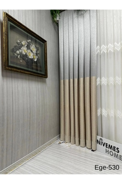 NİVEMESHOME Nivemeshome Ege bej-gri Fır1240 V-530 1/3 Draga de fundal plisată...