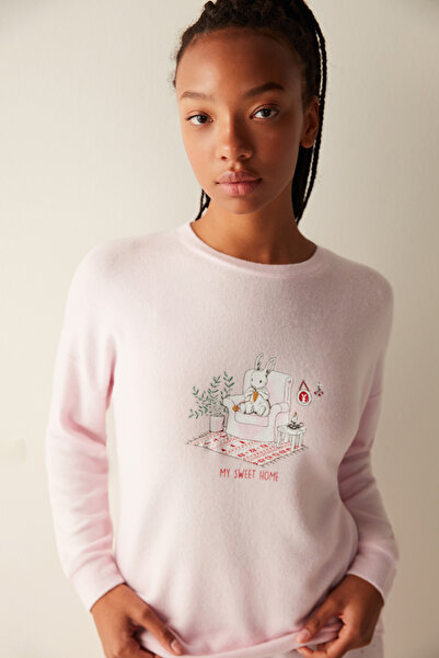 Penti Sweet Home Soft Sweatshirt Pembe Pijama Üstü