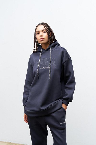 Basicpark Smoked Fleece Inside Lower Top Embroidery Embroidered Hooded Oversize Hooded Set