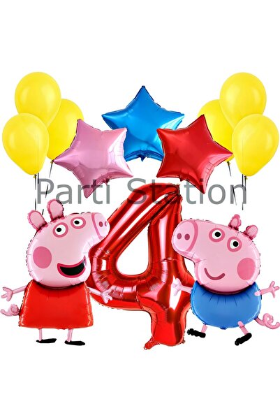 Parti Station Peppa Pig Konsept 4 Yaş Yıldız Balon Set Pembe Domuz Peppa Pig ...