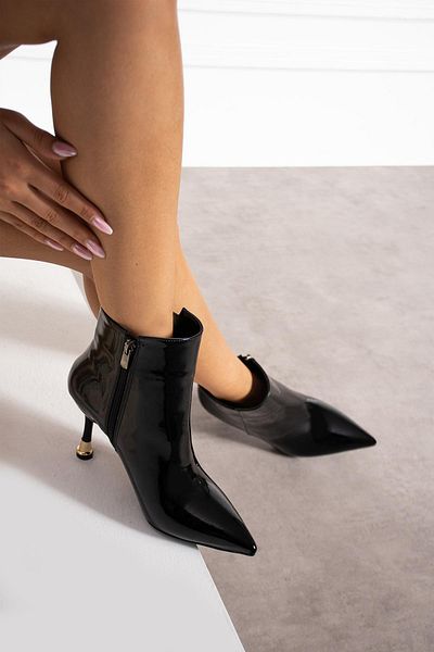 ShoeTek Lorisa Black Lacuit - Cizme de damă cu toc subțire și fermoar