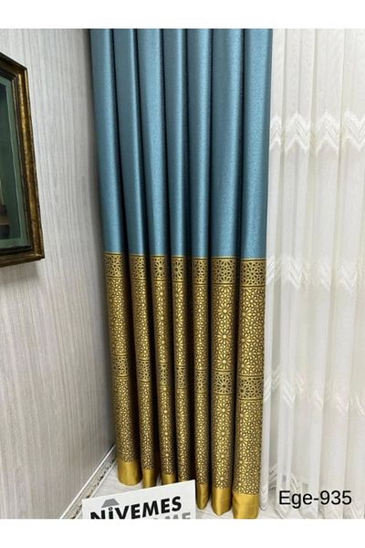 NİVEMESHOME Nivemeshome Aegean Turquoise Oven 1240 V-935 1/3 Frequent Pleated Background Curtain Apm