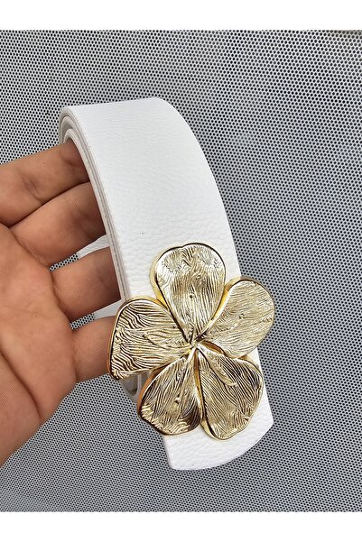 Kemerix Kadın Gold Tokalı Beyaz Kemer
