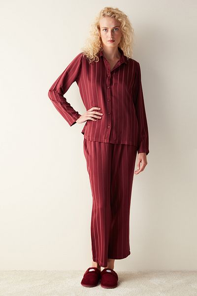 Penti Lucy Burgundy Cămașă Pantaloni Set Pijama Burgundy