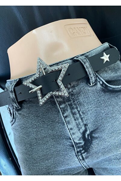 Aksabeltchokers 3.cm حزام نسائي بإبزيم على شكل نجمة فضية اللون