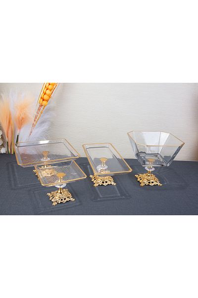 ARGKRİSTAL Gold Detailed Metal Leg 4 Piece Presentation Set