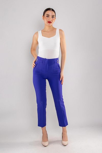 AYHAN 70609 Waist Dart Buckle Fabric Trousers