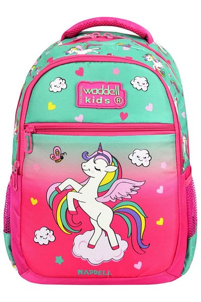 Waddell Rucsac pentru școală primară pentru fete, verde-fucsia, cu model unicorn, cu geantă de prânz