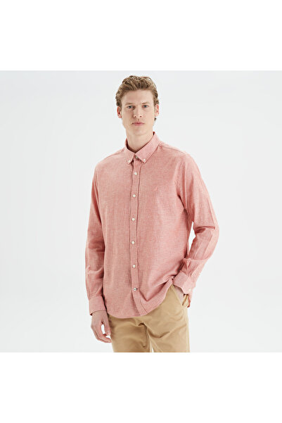 Nautica Erkek Bordo Slim Fit Uzun Kollu Keten Gömlek
