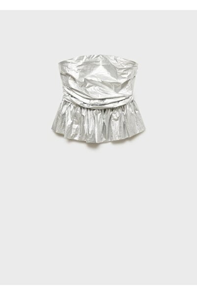 MANGO Woman Μεταλλική μπλούζα στράπλες