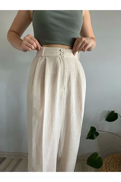 Hazel Pantaloni cu balon din in pentru femei cu talie înaltă
