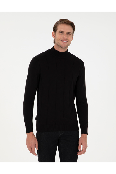 Pierre Cardin Black Slim Fit Half Turtleneck Sweater 50300460-Vr046
