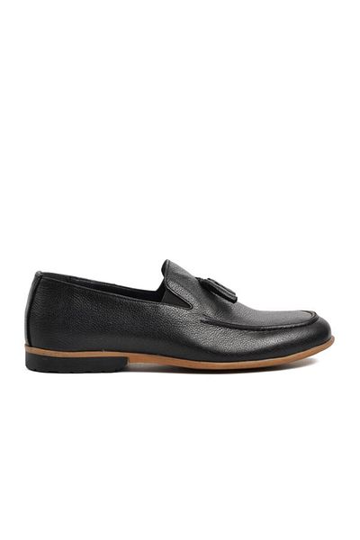 DERİMAS Derimas Black Inside and Outside Genuine Leather Men's Laofer Shoes