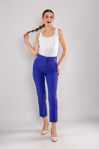 AYHAN 70609 Waist Dart Buckle Fabric Trousers