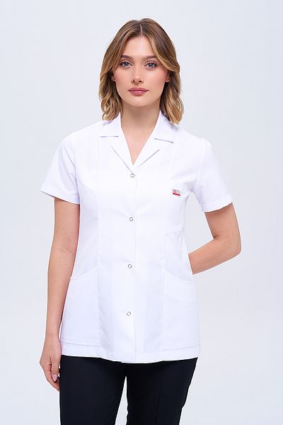 TIPTEKS Women's Short Sleeve Shirt Collar Jacket Oversize - White Doctor's Coat Pharmacist's Coat